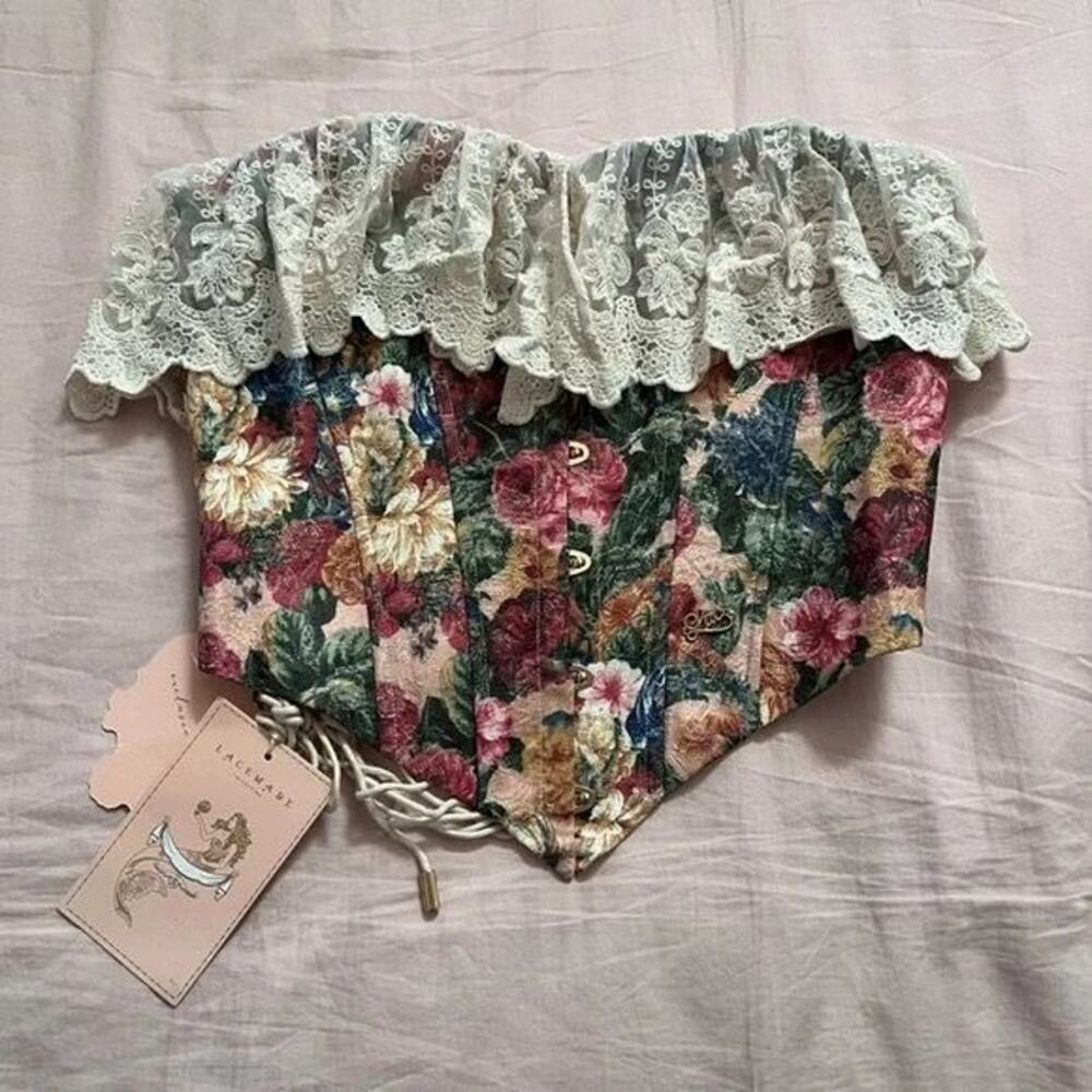 Lacemade Lace & Floral Corset Top โ Romantic Cottagecore Elegance - Picture 2 of 5